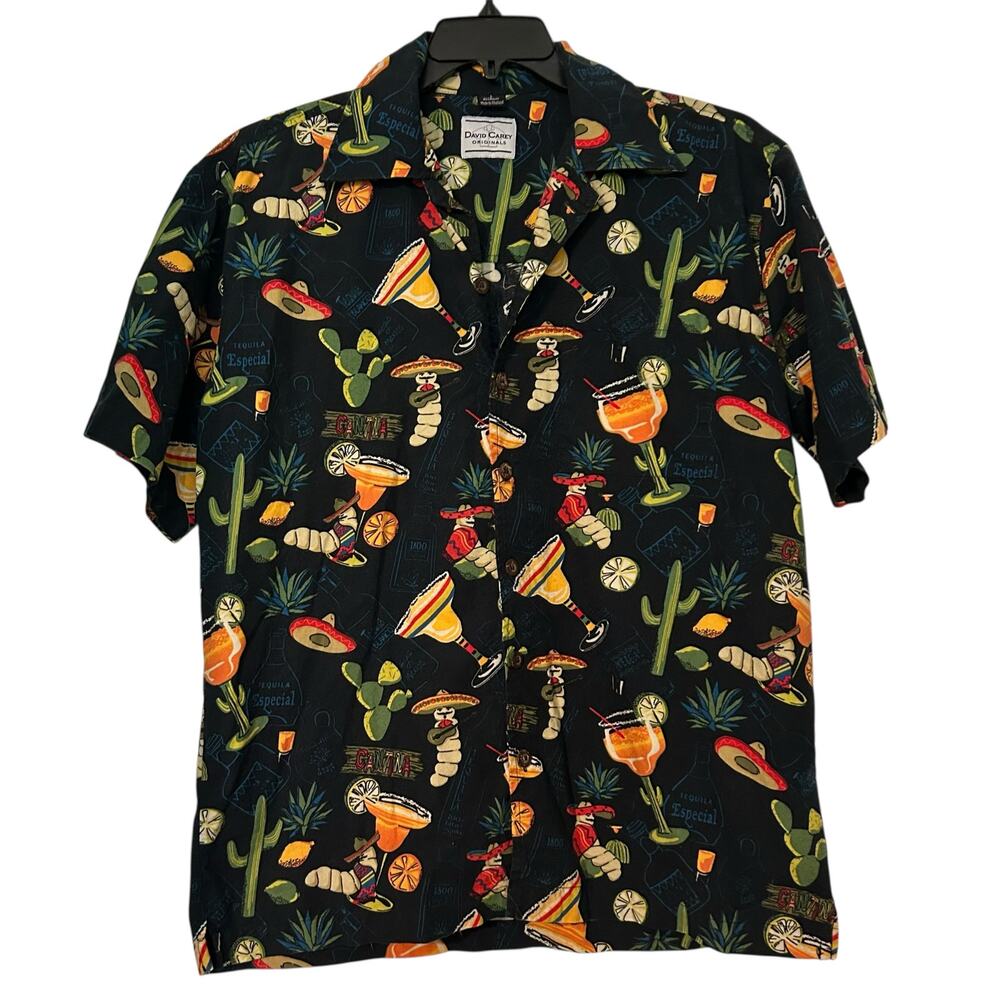 David Carey Shirt Men’s SZ L Tequila Cantina Party Short Sleeve Button Up